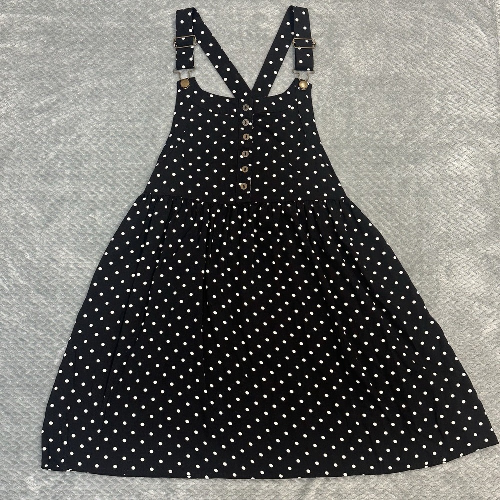 Overalls Dress Pinafore Women's Small Polka Dot Mini Jumper Adjustable Straps - Picture 6 of 11